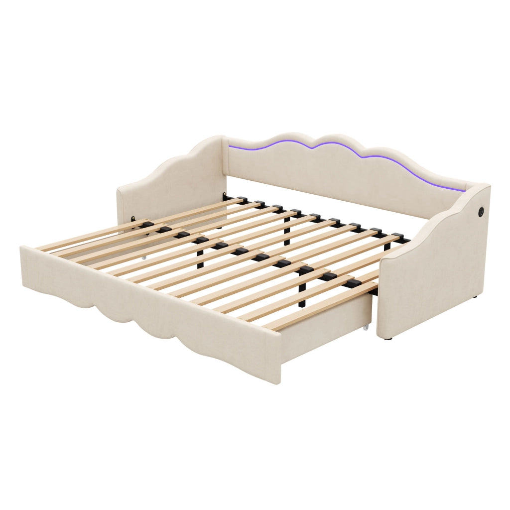 Letto pieghevole funzione 2 in 1 velluto beige 90x200 cm