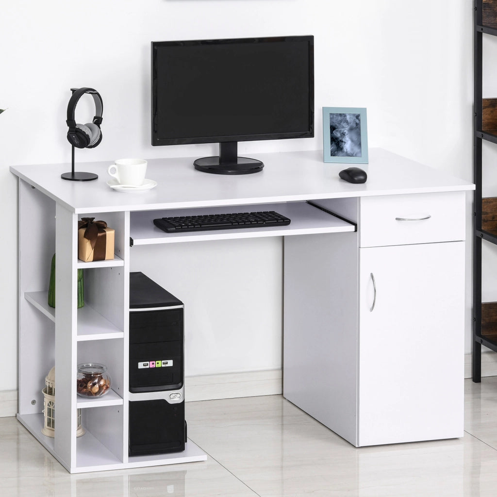 Scrivania PC Ergonomica con Cassetto e Mensole ¨C Zephmum ¨C Bianco 120x60x74 cm
