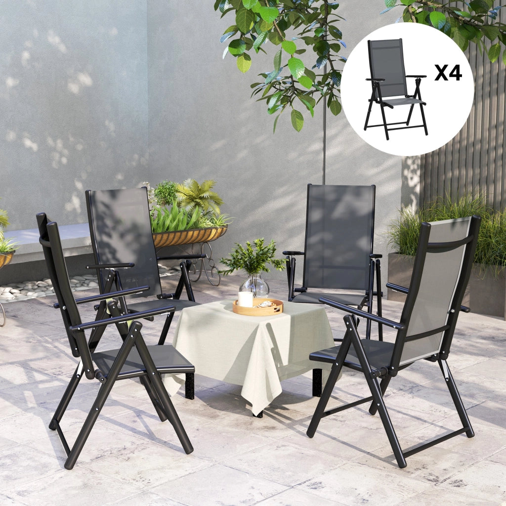 Set 4 Sedie da Giardino 56x69x106 cm Pieghevoli e Traspiranti in Acciaio e Poliestere Grigio
