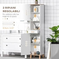 kleankin Mobile Bagno Salvaspazio in Legno, Mobile a Colonna con Armadietti e Cassetto, 39x30x180cm, Bianco