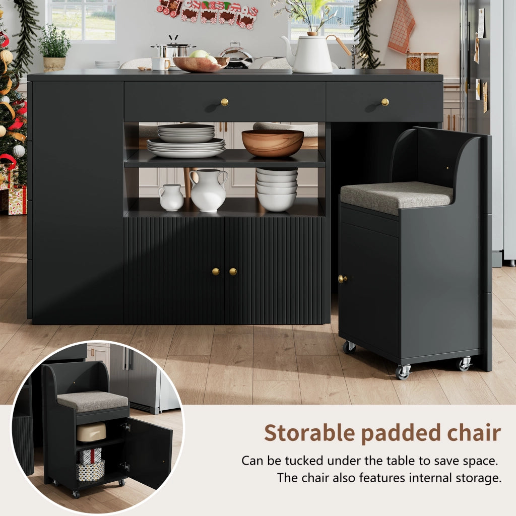 Tavolo da Cucina con Sgabelli e Cassetti, Allungabile ¨C MINIMAL ¨C Bianco/Nero 140x40x89 cm