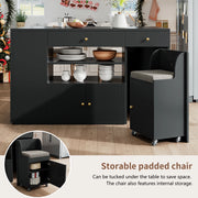 Tavolo da Cucina con Sgabelli e Cassetti, Allungabile ¨C MINIMAL ¨C Bianco/Nero 140x40x89 cm