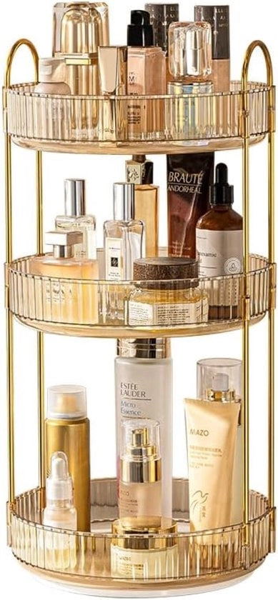 Organizzatore per il trucco per il lavandino, organizzatore rotante 360° per la camera da bagno sul lavabo, grande capacità per la cura della pelle, organizzatore rotante per cosmetici sul comodino sul lavabo (3)
