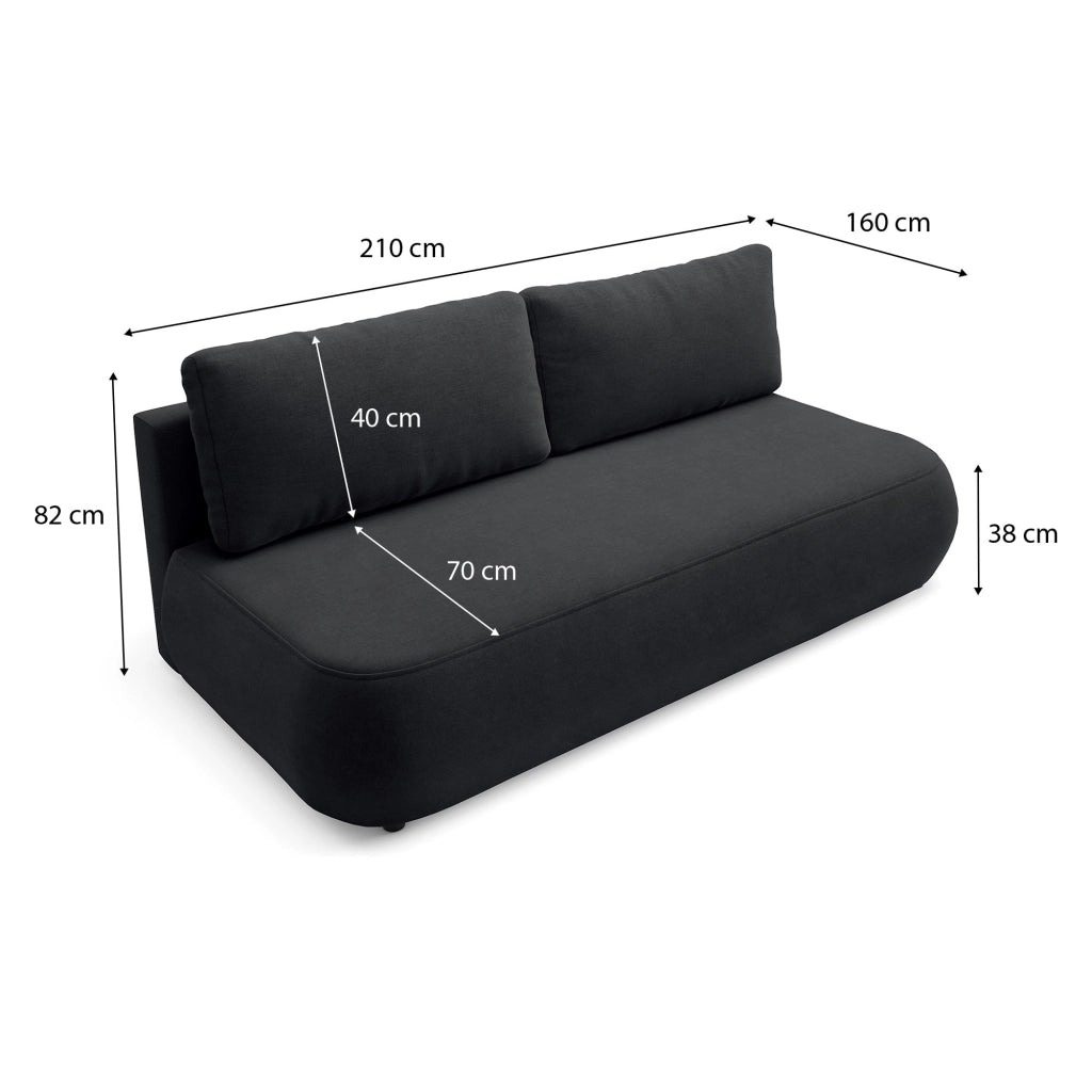 Brugnato, Divano Letto 2 Posti Contenitore, 210x106 cm Nero