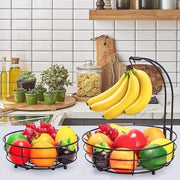 Fruitmand a doppio piano - contenitore per banane - modello verticale - verdura e frutta - moderno e pratico - accessorio per cucina - metallo nero.