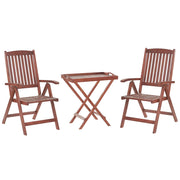 Set da bistrot da giardino in legno di acacia chiaro tavolo 2 sedie con schienale regolabile pieghevole in stile rustico
