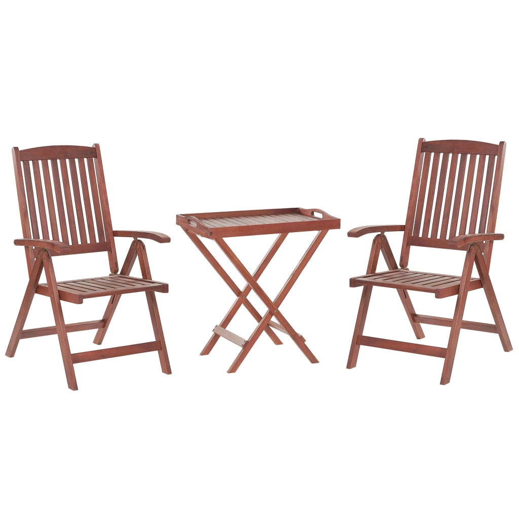 Set da bistrot da giardino in legno di acacia chiaro tavolo 2 sedie con schienale regolabile pieghevole in stile rustico