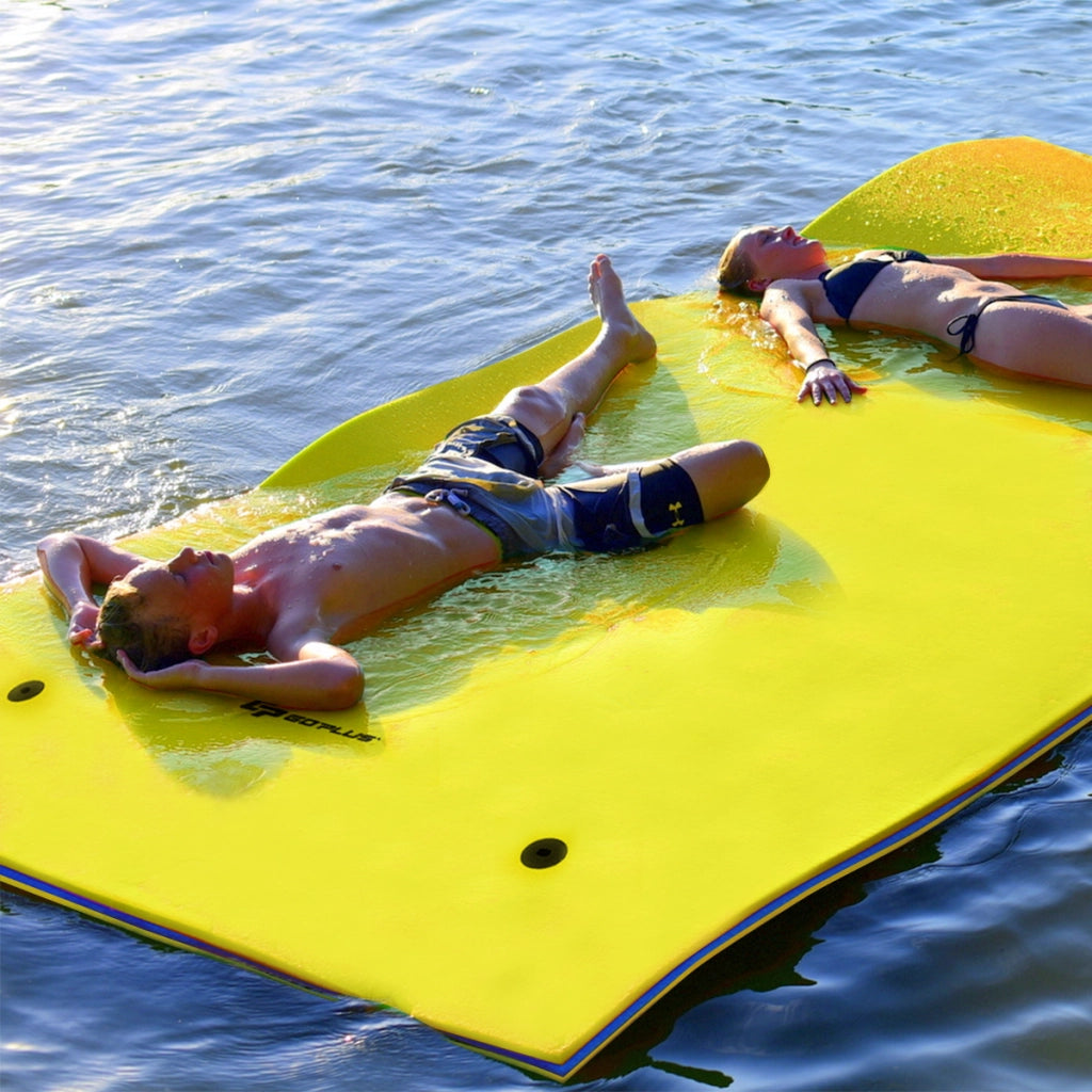 Tappeto galleggiante in schiuma con cuscino per piscina mare, Materassino galleggiante per rilassarsi Giallo-Sport acquatici