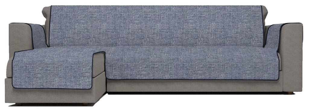 Copridivano in Poliestere con Penisola Sinistra Seduta 240 cm Blu Scuro