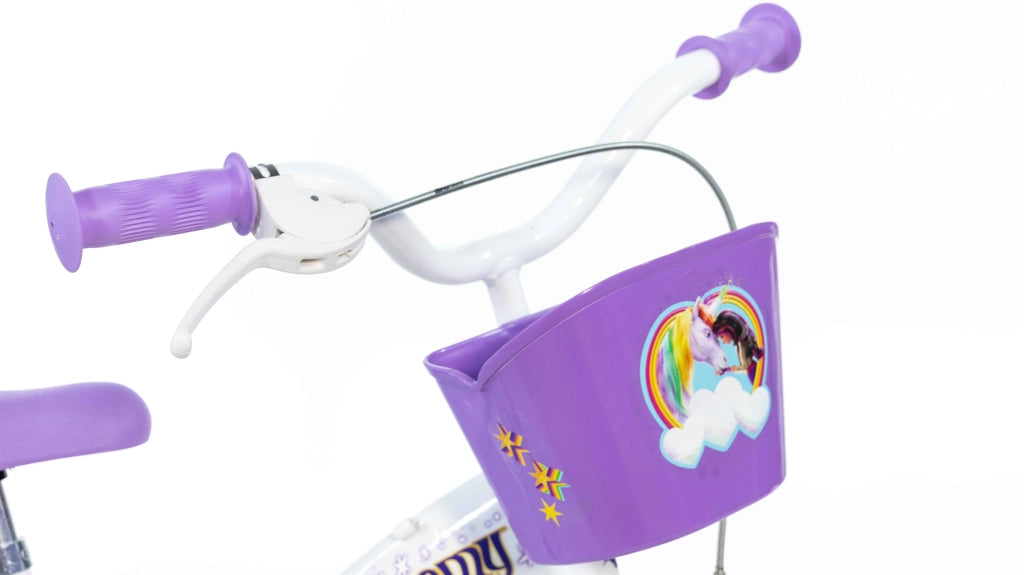 UNICORN ACADEMY 12", bicicletta per bambini, adatta a bambini tra i 3 e i 5 anni, per altezza tra 85 e 105 cm, cestino e
