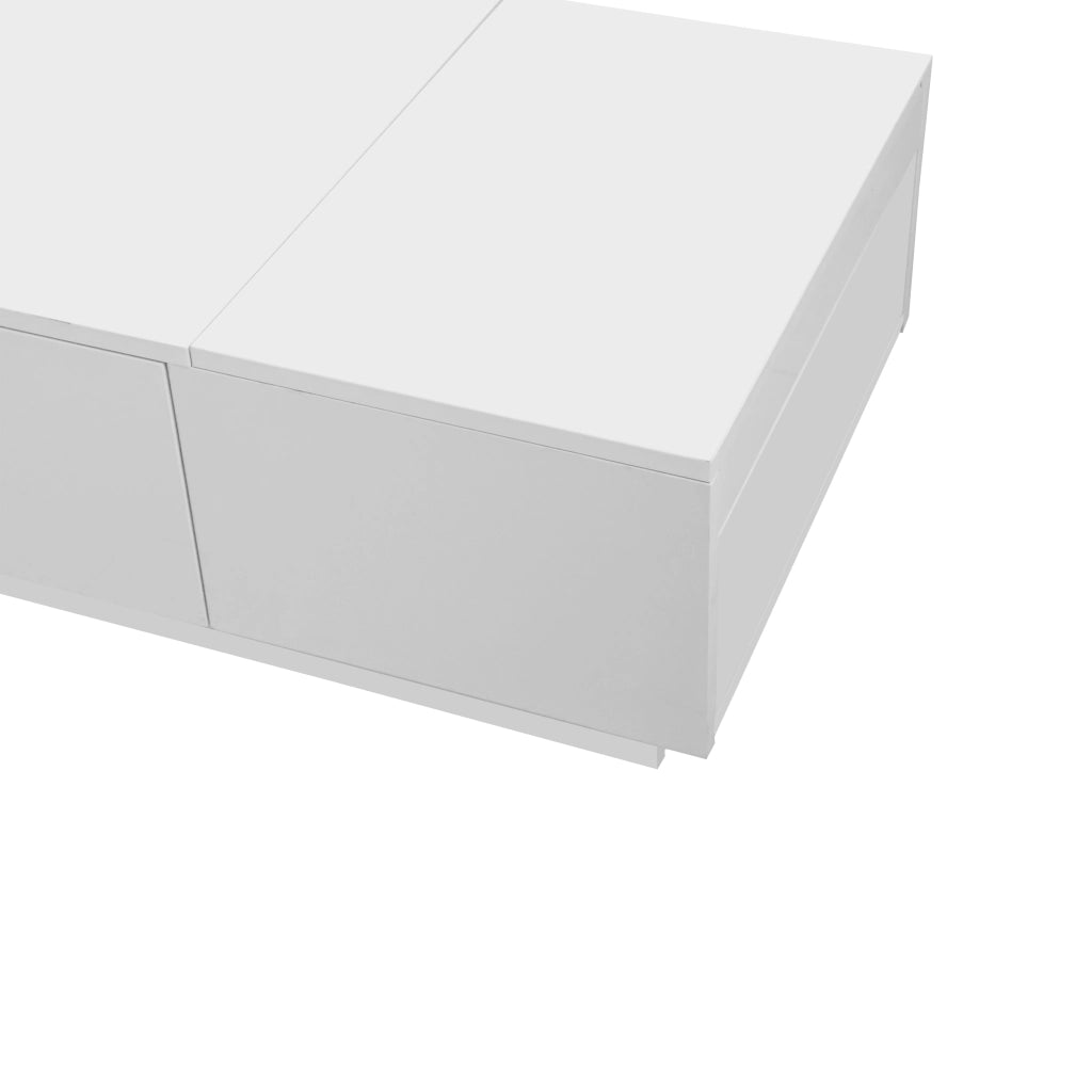 TAVOLINO da caffè 100x50x31 cm bianco lucido con cassetti e vani contenitore