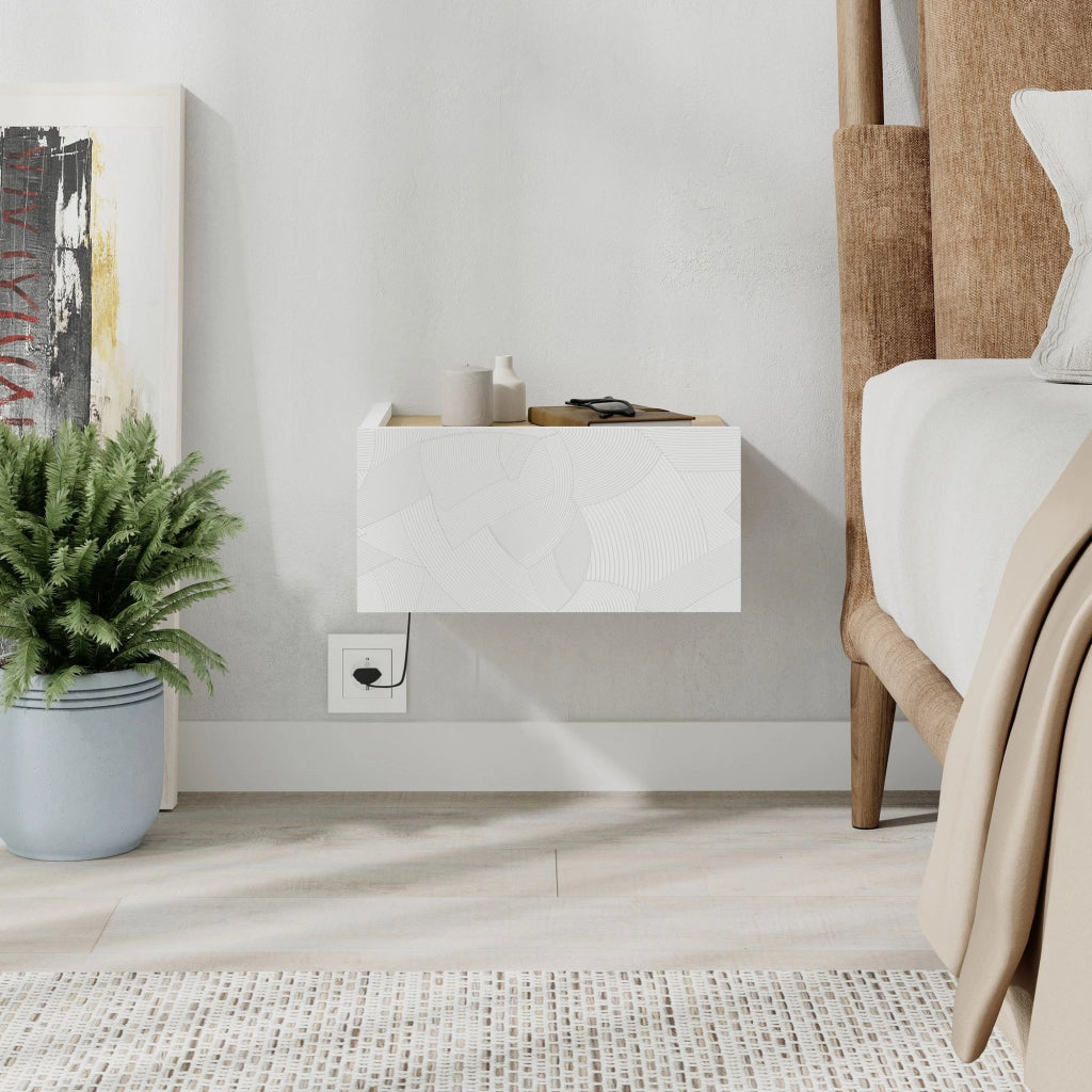 Comodino in legno "Onda" con luce LED - 38 x 31 x 18 cm - Bianco