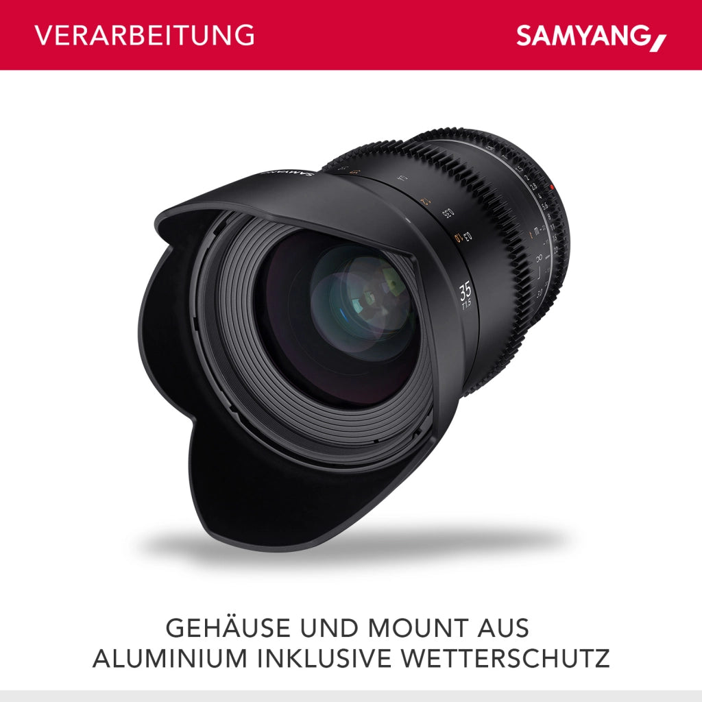 Obiettivo grandangolare per video MF 35mm T1,5 VDSLR MK2 – luminoso T1,5 per Canon EF Mount, Follow Focus, full-frame e APS-C, risoluzione 8K