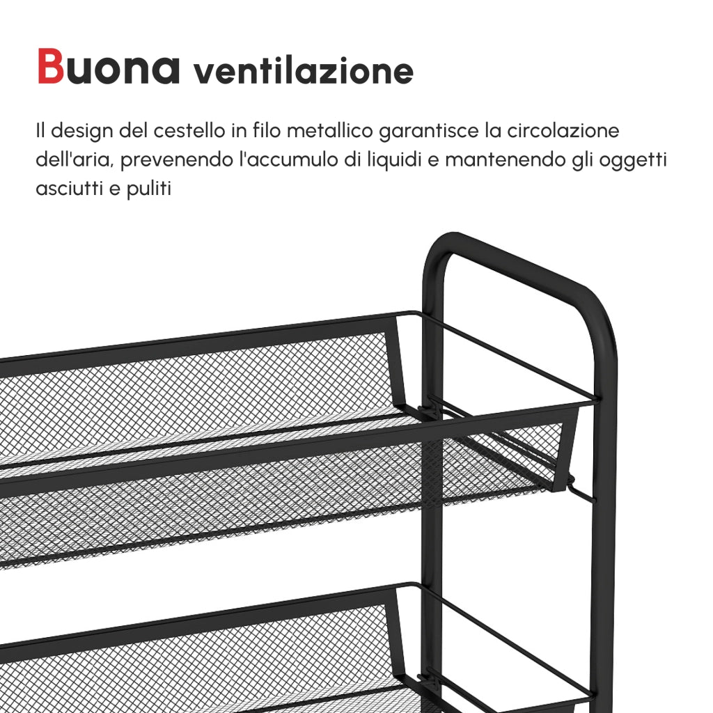EasyComfort Carrello da Cucina Salvaspazio a 5 Livelli con Cestini a Rete in Acciaio, 45x26.5x106cm, Nero