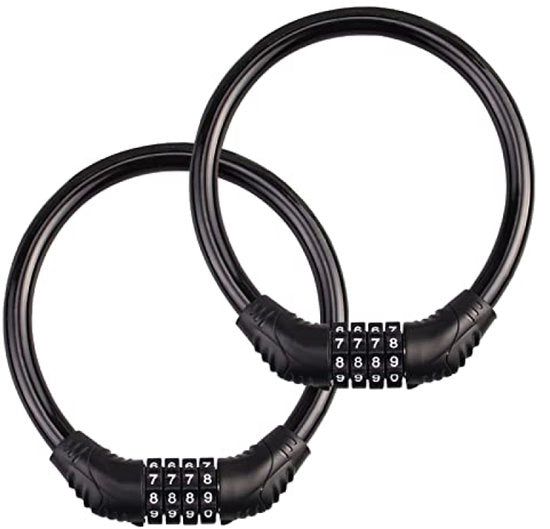 Doppio Cifrario a Cavo - Chiusura Fissa 4-Cifre Portatile - Cavo in Acciaio 1,2 cm con Rivestimento in Gomma - per Bicicletta, Scooter, E-Bike e Motocicletta