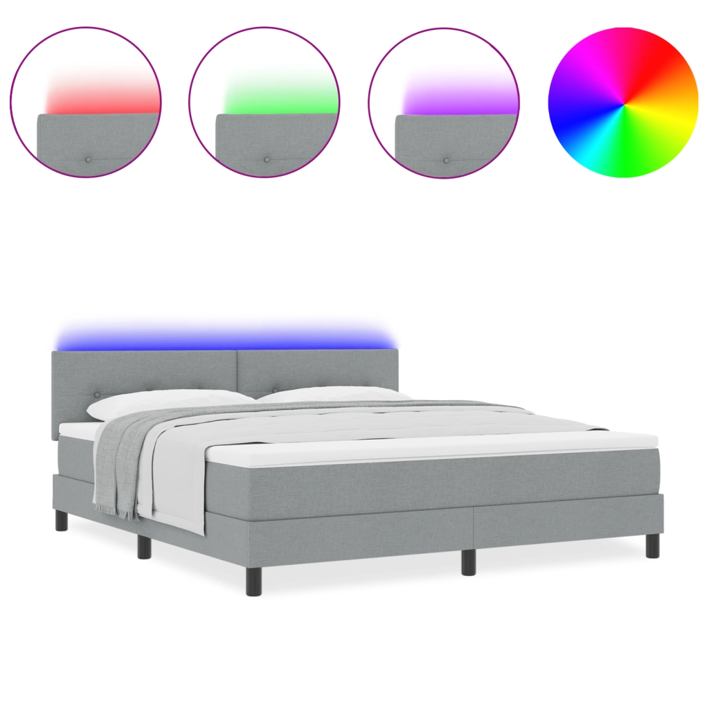 Letto con Box Spring di con Materasso e LED Grigio Chiaro 180x200 cm Tessuto