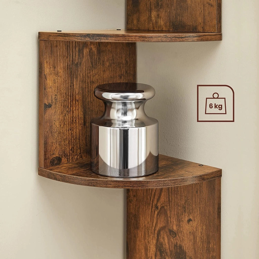 Libreria angolare da parete rustica in legno marrone