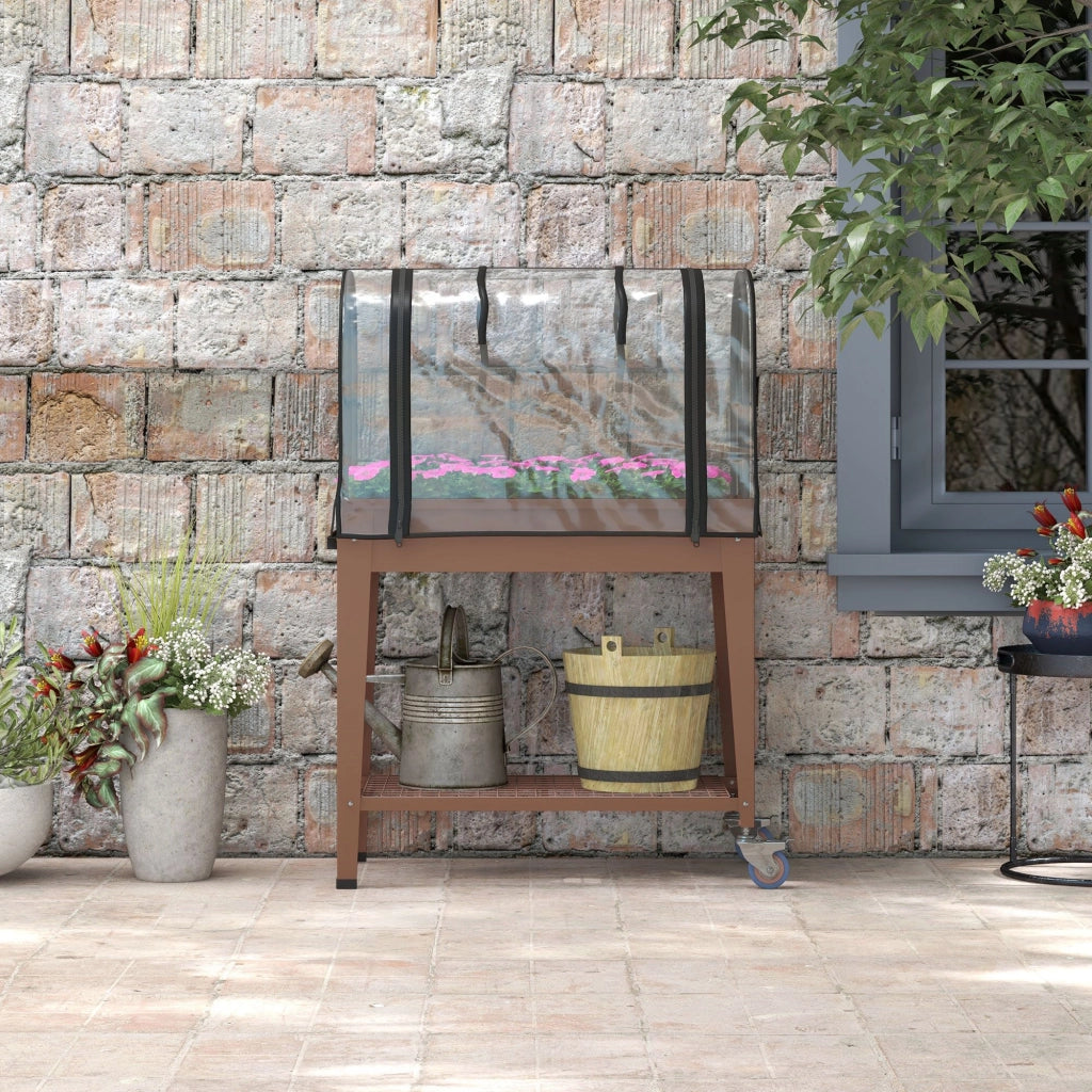 Letto da Giardino Urbano 80x40x120 cm con Cubierta de Invernadero ¨C zephmum ¨C Marrone