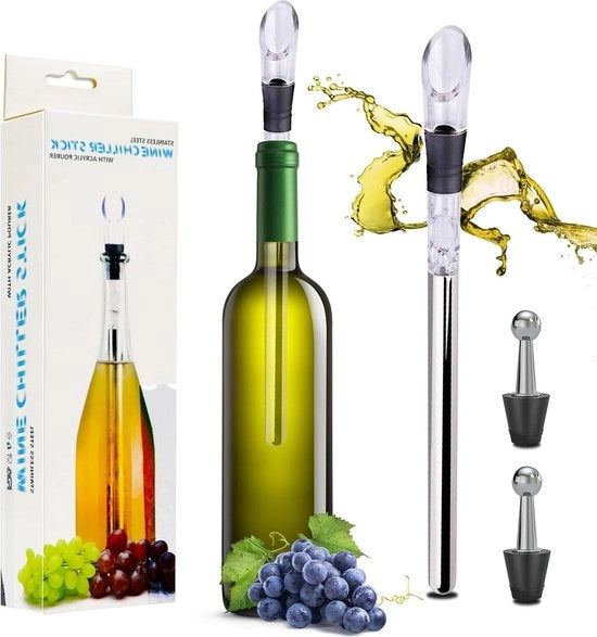 Wijnkoeler in Acciaio Inossidabile con Lunga Durata di Raffreddamento - 2 Stami di Raffreddamento - 2 Dispensieri per Vino - 2 Stopperi per Vino