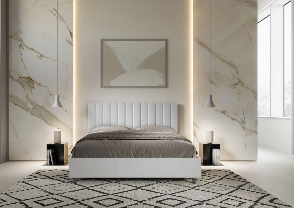 BS COM Letto matrimoniale contenitore 160x190 bianco frassino testata similpelle bianco
