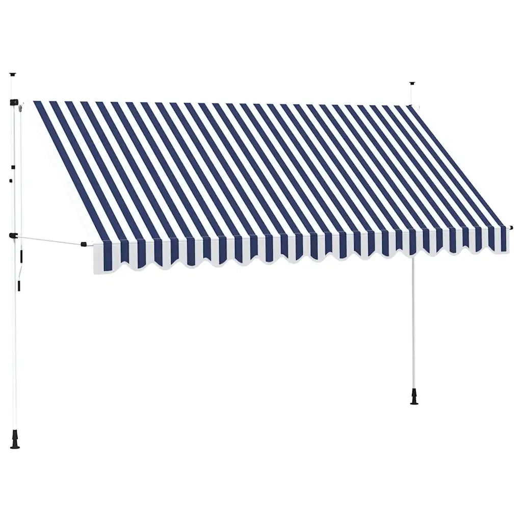 Tenda da Sole Retrattile Manuale 400 cm a Strisce Blu e Bianche 43224