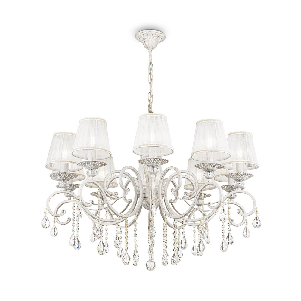 Lampadario Shabby Chic Grace Metallo Bianco 10 Luci
