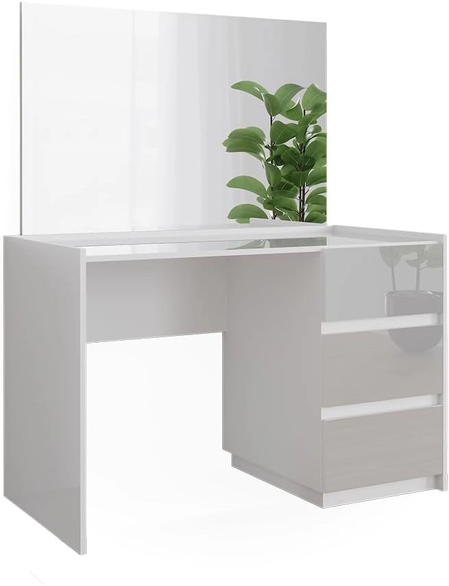 Vicco Tavolo da toilette Marla, Bianco lucido, 120 cm con 3 cassetti e specchio