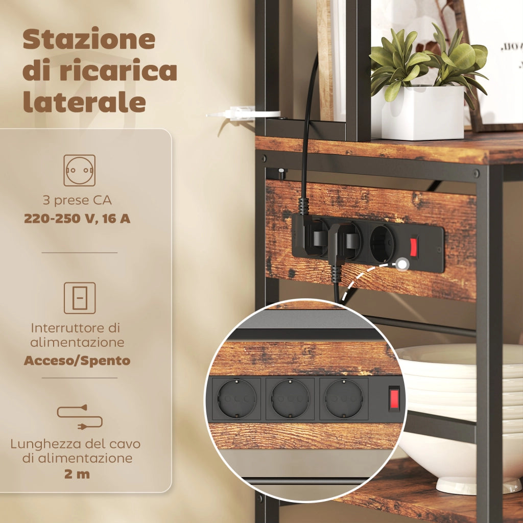 Scaffale da Cucina con Ripiani e Ganci ¨C zephmum ¨C Legno e Acciaio, 80x40x170, Marrone
