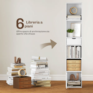 Scaffale Libreria 30x24x158 cm a 4 Ripiani Aperti con Armadietto e Cassetto in Legno Bianco