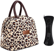 Lunchtas unisex con disegno leopardo e 1 tasca per utensili, borsa per pranzo in Oxford stoffa, borsa pratica da portare con sé, borsa impermeabile per il pranzo, adatta per lavoro, scuola, picnic.