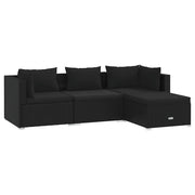 Set Divani da Giardino 4 pz | Set Salotto da Giardino con Cuscini in Polyrattan Nero
