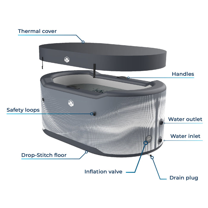 Piscina in Drop Stitch per Bagni di Ghiaccio 170x92x67A cm NetSpa Jarvi Grigio