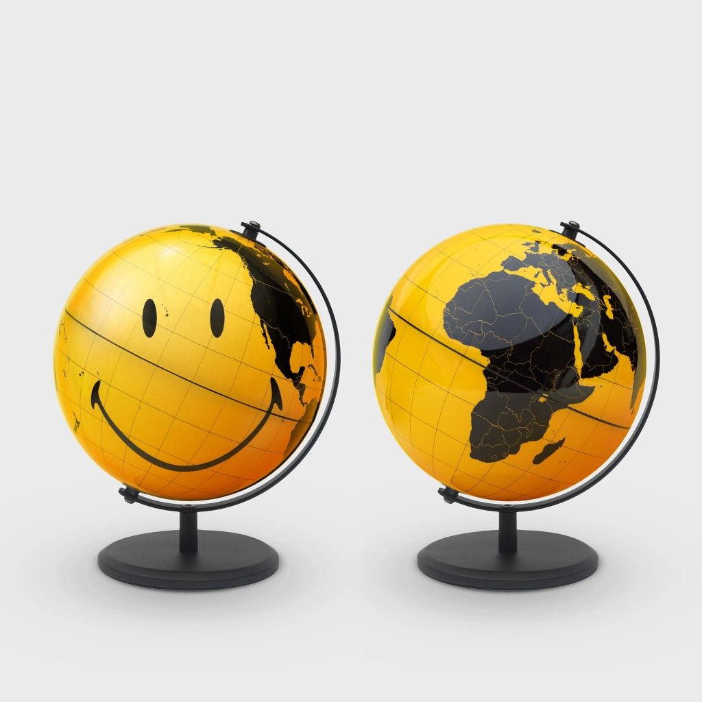 Mappamondo "Smiley" – Globo girevole da scrivania giallo con faccina sorridente