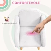 Poltrona per Bambini in Stile Scandinavo con Braccioli a Nuvola in Tessuto Bianco, 46x51x55 cm