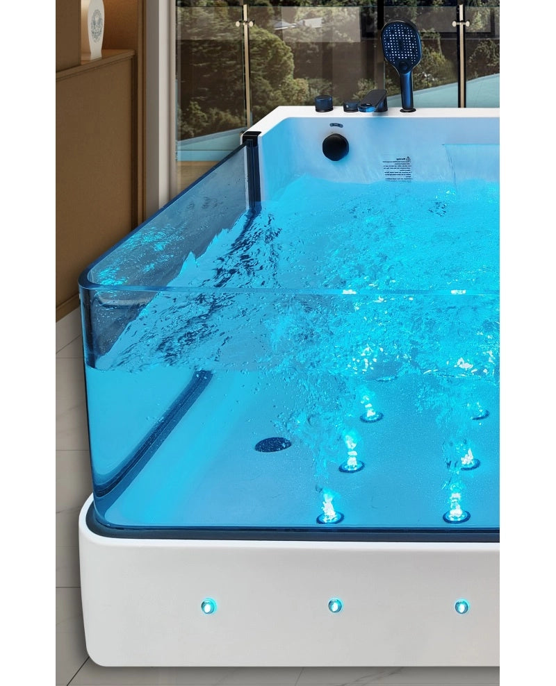 Vasca da bagno idromassaggio in vetro due posti full optional riscaldata 180x110cm Sicorage Traxy Sx