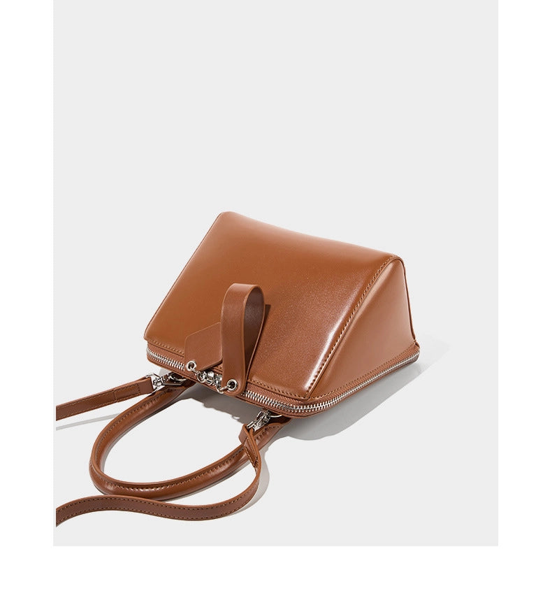 Borsa a tracolla da donna in vera pelle, morbida, stile vintage, marrone.