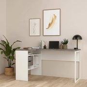 Scrivania Moire, Scrittoio multiuso, Tavolo per ufficio porta PC, Piano di lavoro, 145x81 h77 cm, Bianco e Grigio