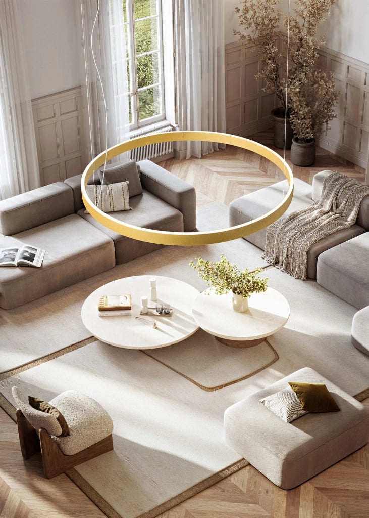 Sospensione in metallo e alluminio  Oro Etere LED 87W 3000K CRI?80 220-240V 50/60Hz 6090Lm biemissione