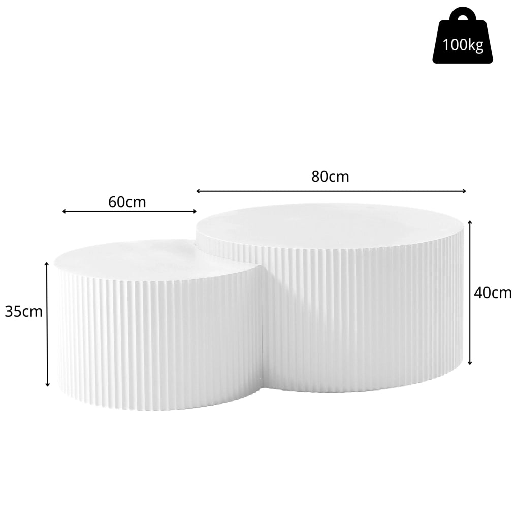 Set di 2 tavolini da caffè a incastro in MDF bianco Ø60/40 cm