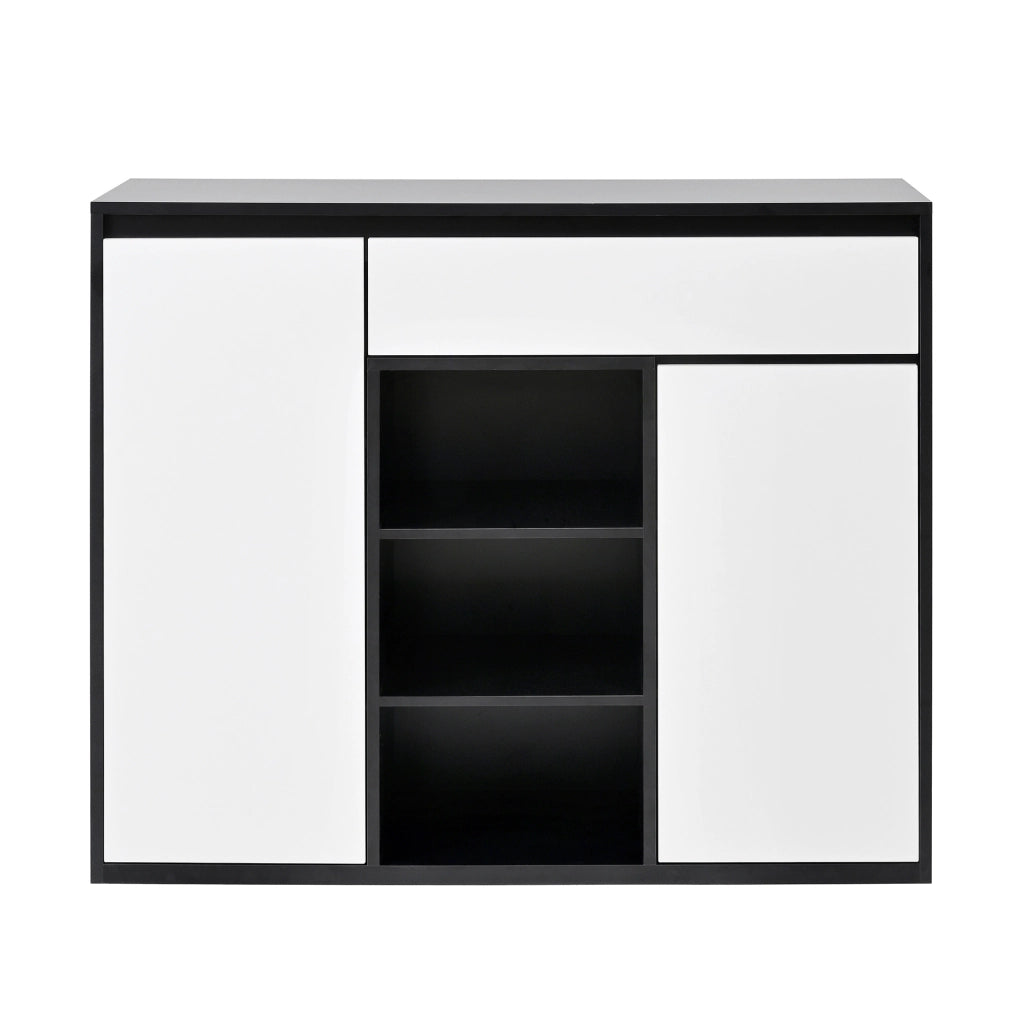 Scarpiera a 2 ante con cassetto e LED; bianco e nero; 105x39;5x86 cm