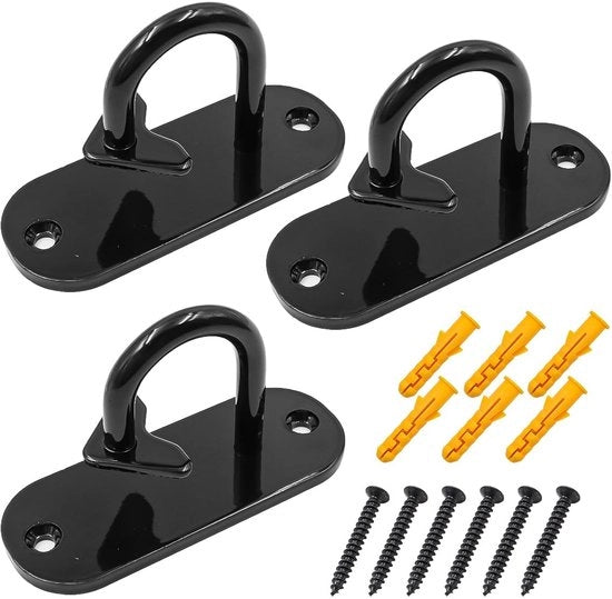 Haken per parete per resistenze elastiche 3 pezzi - Montaggio per parete spazievoluta - Progettazione antiscivolo - Incluso set di viti - Multifunzionale per allenamento di forza