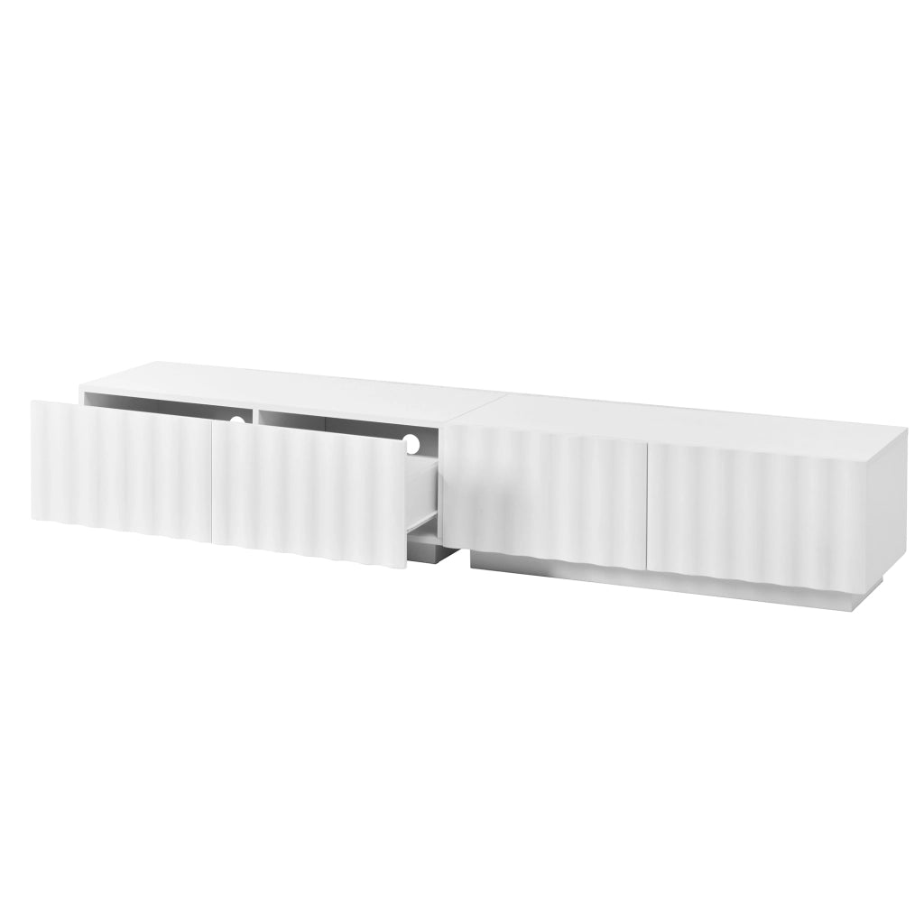Mobile TV, motivo ondulato, cassetti con apertura a pressione, stile minimalista, bianco