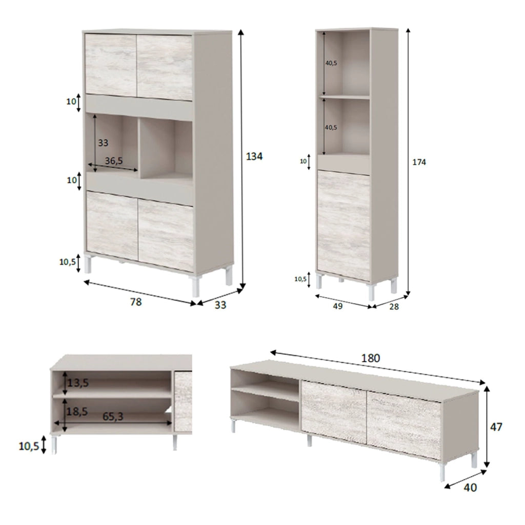 Nibionno, set Mobili da Soggiorno Modulabile, Beige Chiaro
