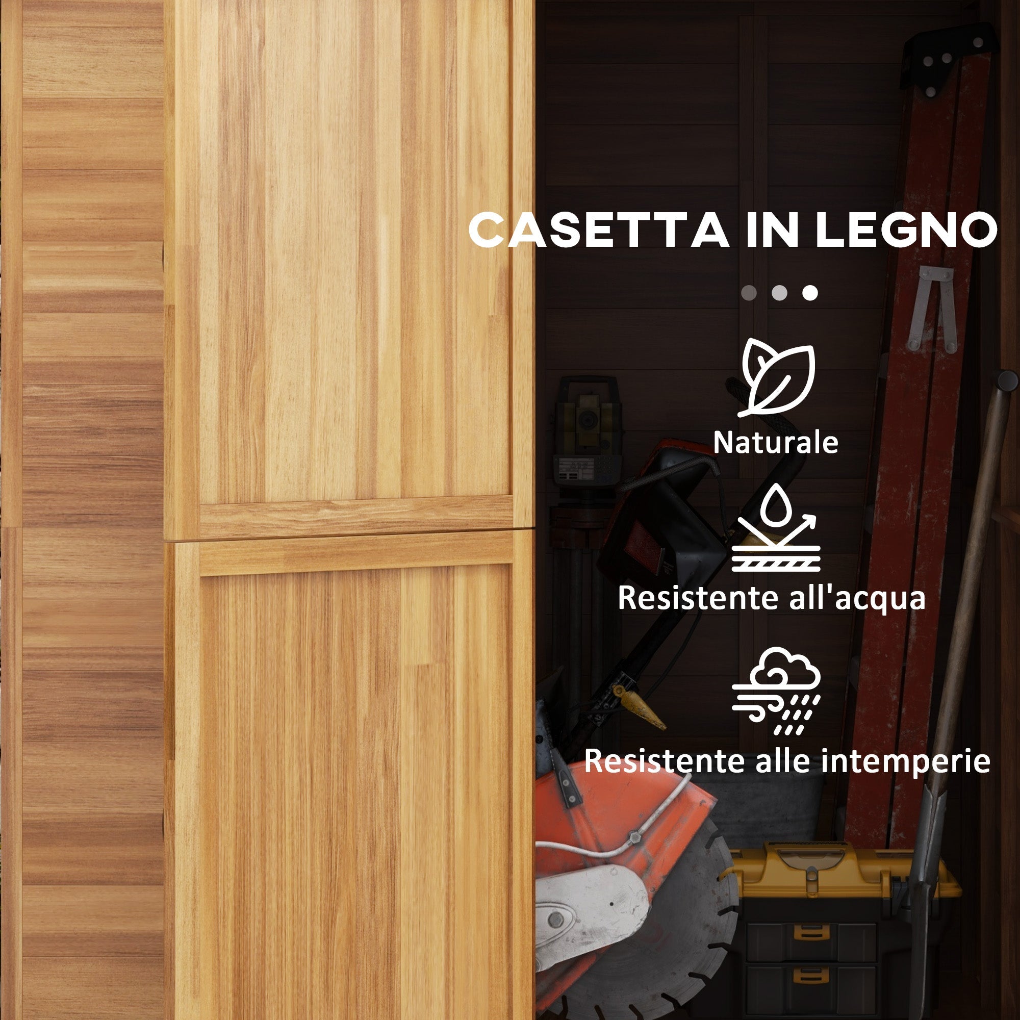 Casetta da Giardino in Legno 1.8x2m con Porta Doppia Finestra e Base Inclusa Colore Legno