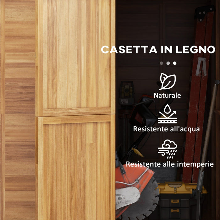 Casetta da Giardino in Legno 1.8x2m con Porta Doppia Finestra e Base Inclusa Colore Legno