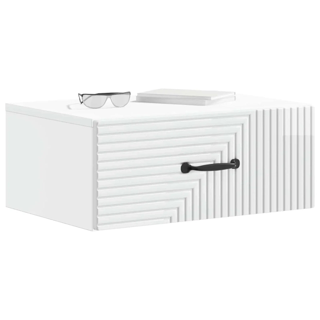Comodino | Armadio da Notte | Mobiletto da notte a muro Bianco Lucido 49 x 34,5 x 20 cm