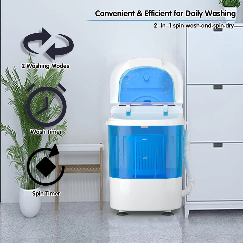 Mini lavatrice con centrifuga, lavatrice da campeggio fino a 2 kg, 170 W, con tubo di scarico, lavatrice toploader, 36 x 34 x 51 cm