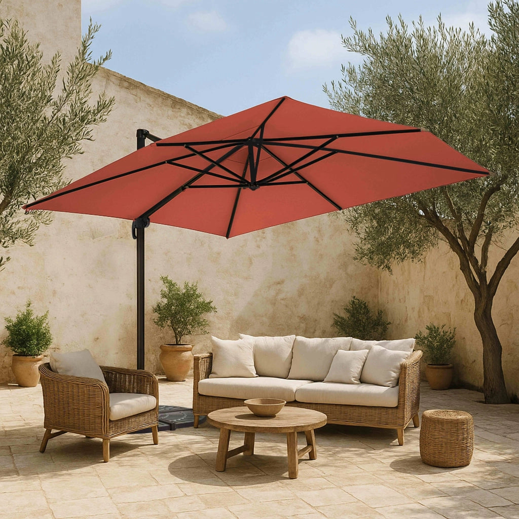 Oviala - Ombrellone sporgente 3x4m in alluminio terracotta