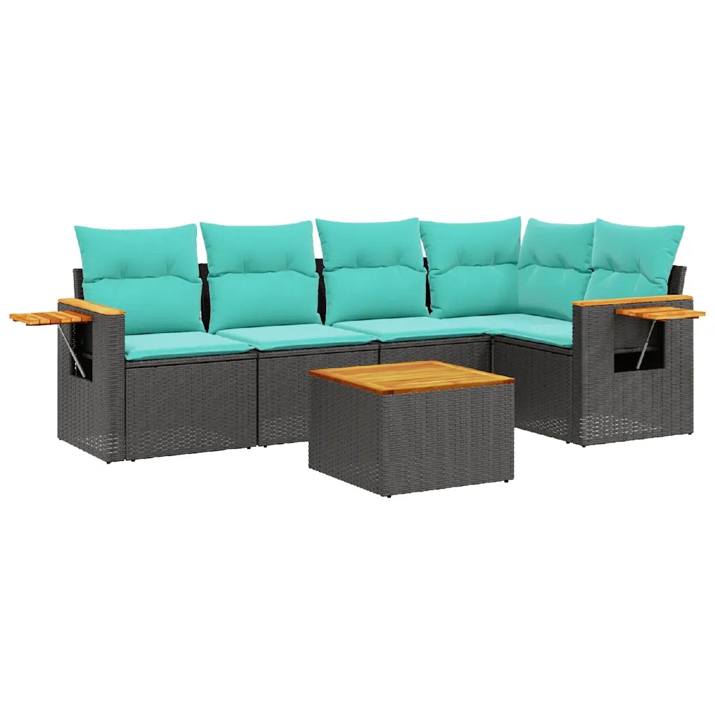 Set Divani da Giardino 6 pz con Cuscini Nero in Polyrattan 3226792