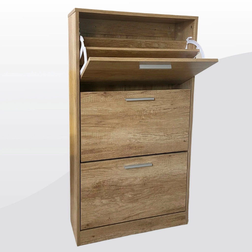 Scarpiera Salvaspazio 3 Ante a Ribalta 60x24x120h cm in Melaminico Venato a Rilievo Rovere Silver